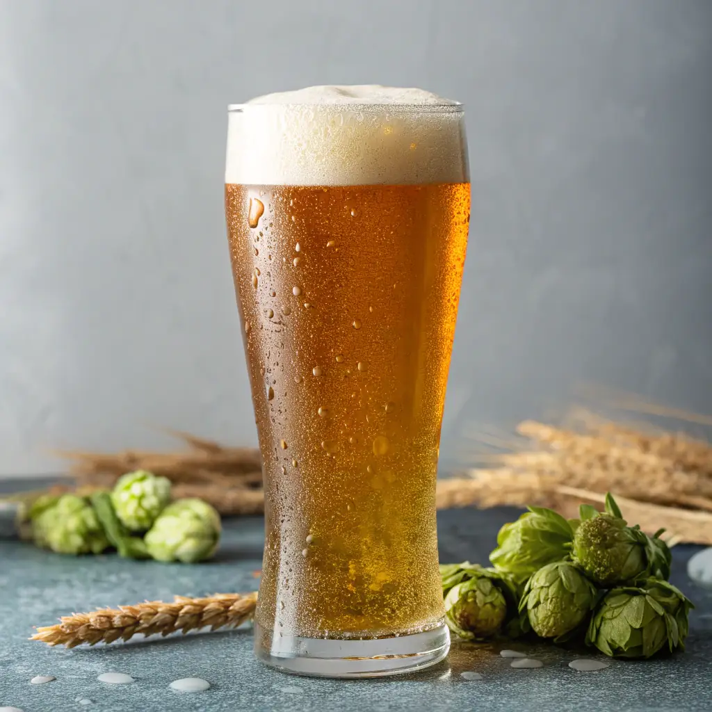 A pint of Factory Floor's signature craft beer, a hazy IPA with a citrusy aroma and a refreshing taste.